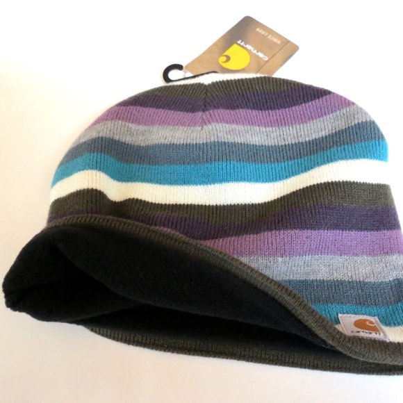 Carhartt Beanie Fleece Lined Purple & Teal Stripes main image 6